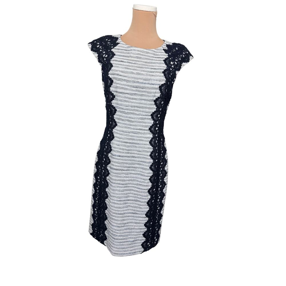 Antonio Melani Navy Lace Overlay Sheath Dress Womens 4 Artsy Career